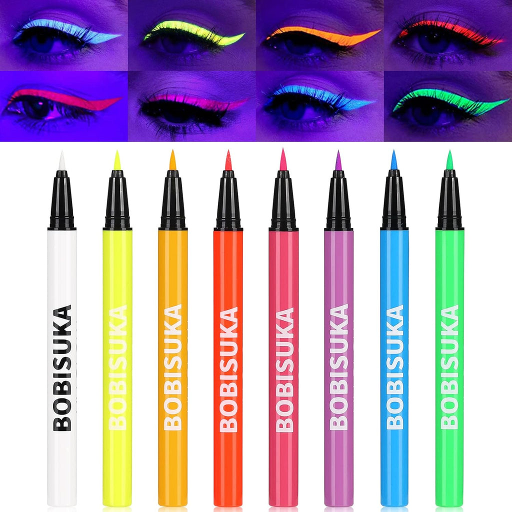 BOBISUKA 8 Colors UV Neon Liquid Eyeliner Set