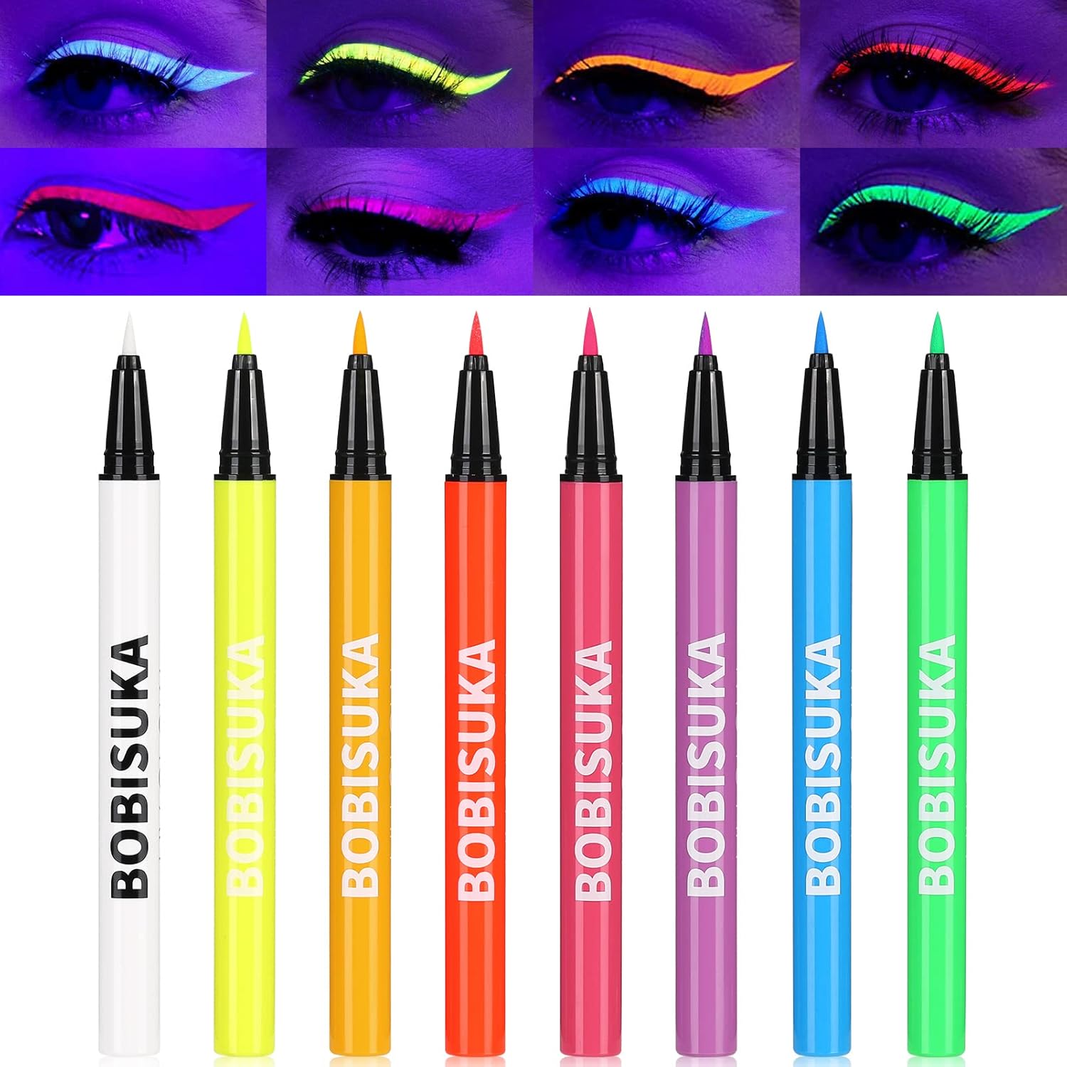 BOBISUKA 8 Colors UV Neon Liquid Eyeliner Set