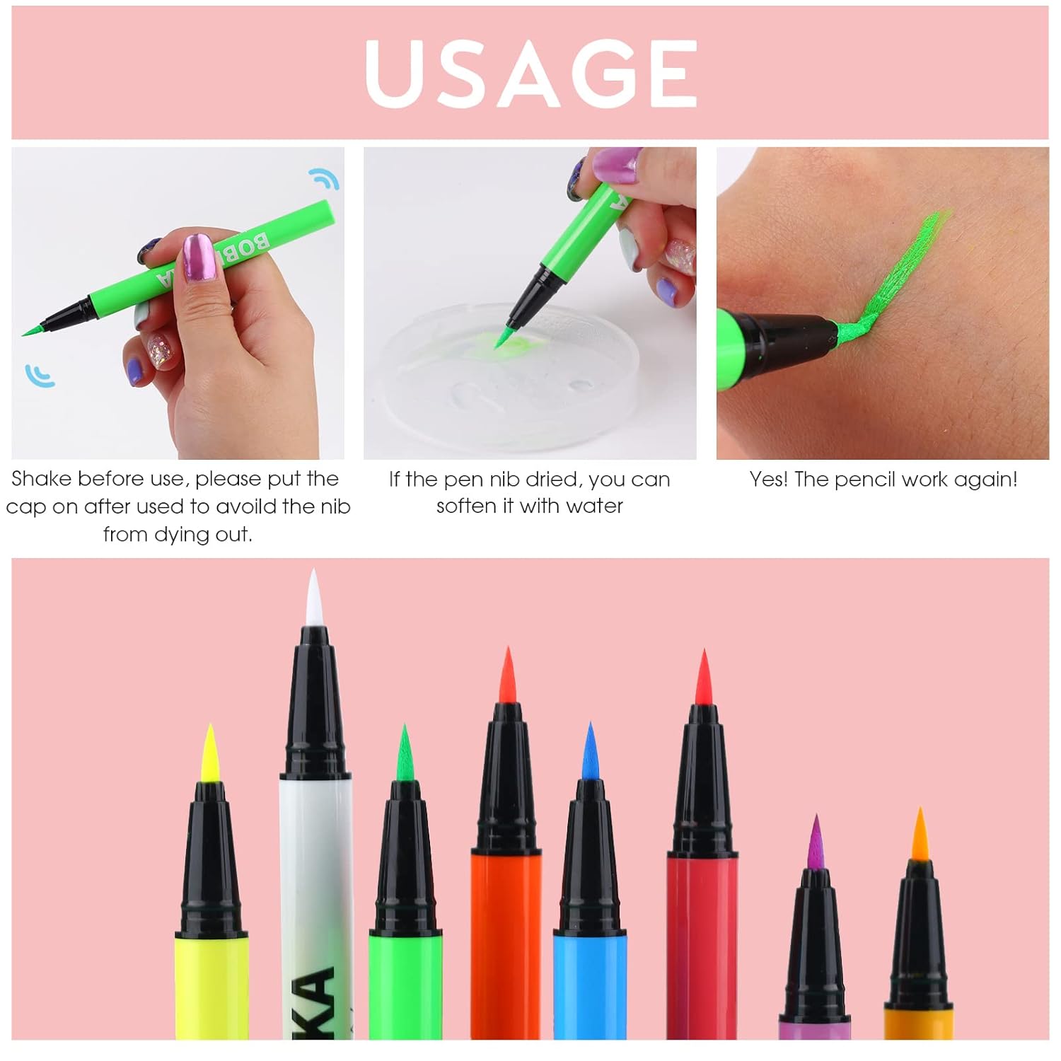 BOBISUKA 8 Colors UV Neon Liquid Eyeliner Set