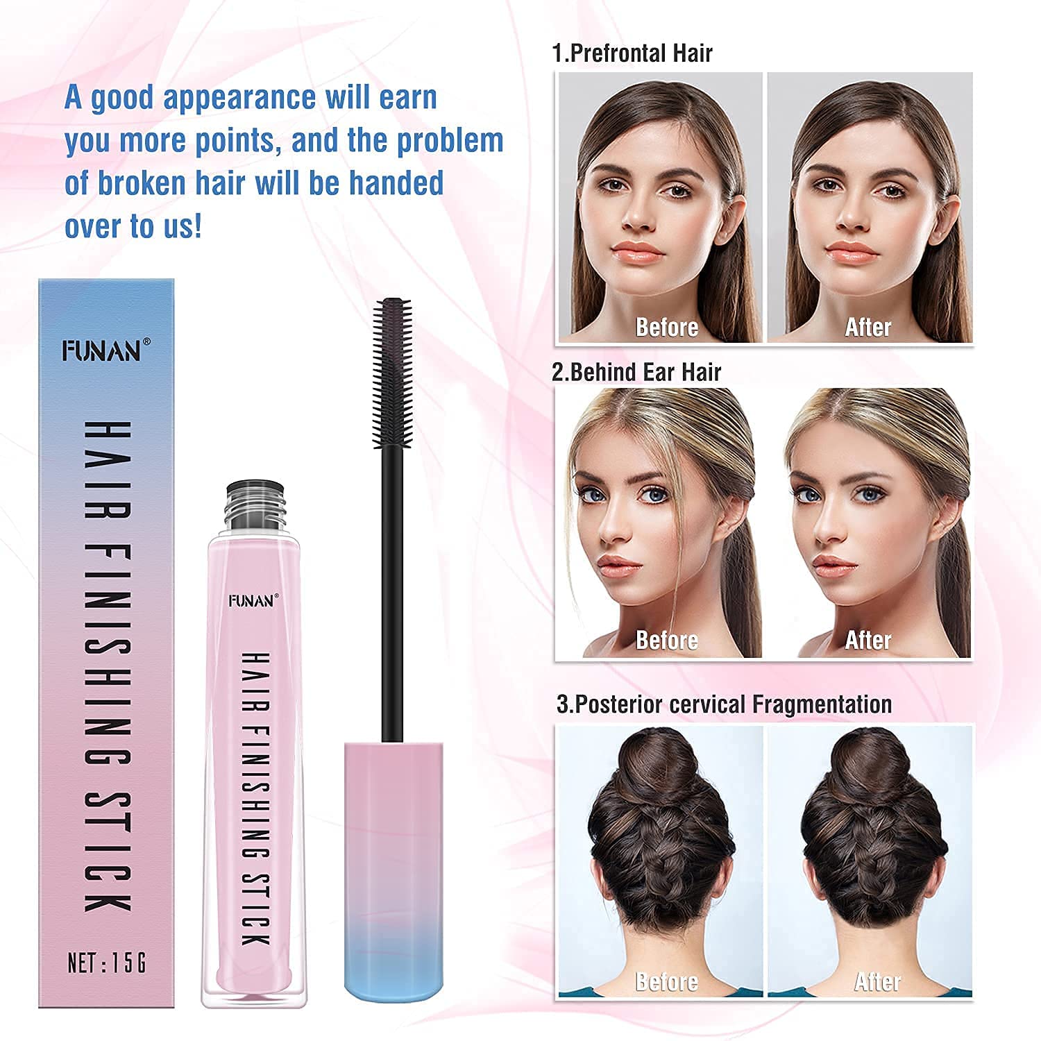FUNAN Hair Finishing Stick 2 Pack for Small Broken Hair Cream/